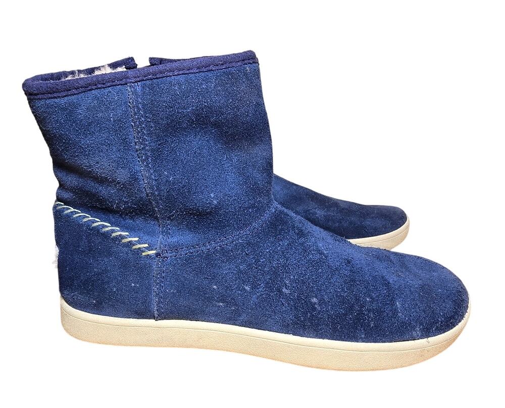 UGG Rye Navy Suede Boots Girls Size 4 Womens 5.5 Shearling Side Zip Soft Warm